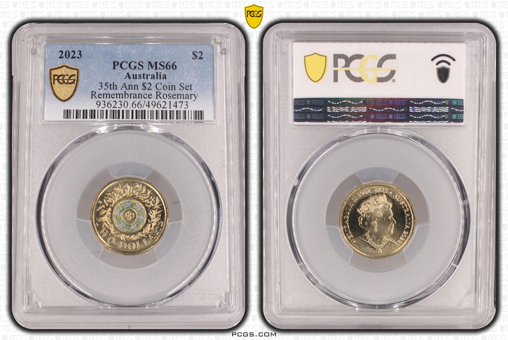 35th Ann $2 Coin Set Colorized Remembrance Rosemary , Two Dollar, 2023, PCGS MS66