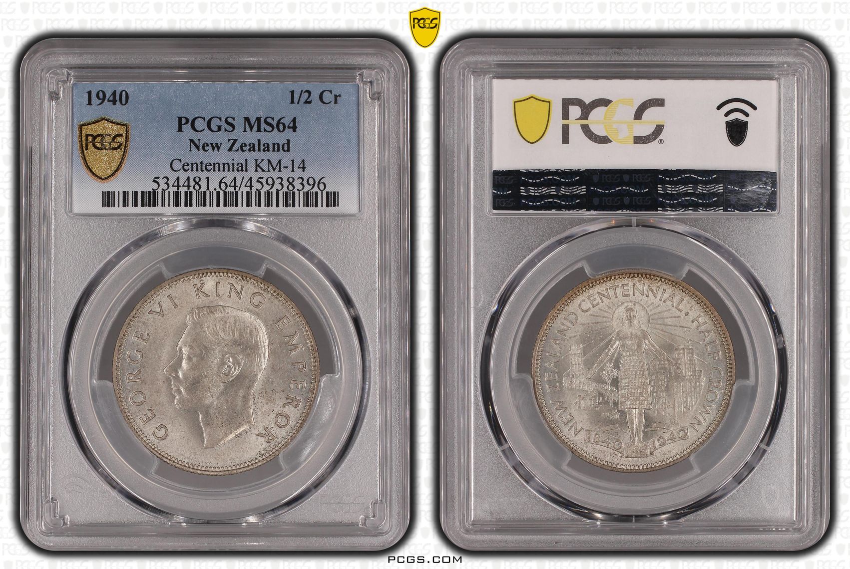 1940 New Zealand 1/2 Crown Silver Centennial KM-14 PCGS - MS64 -396