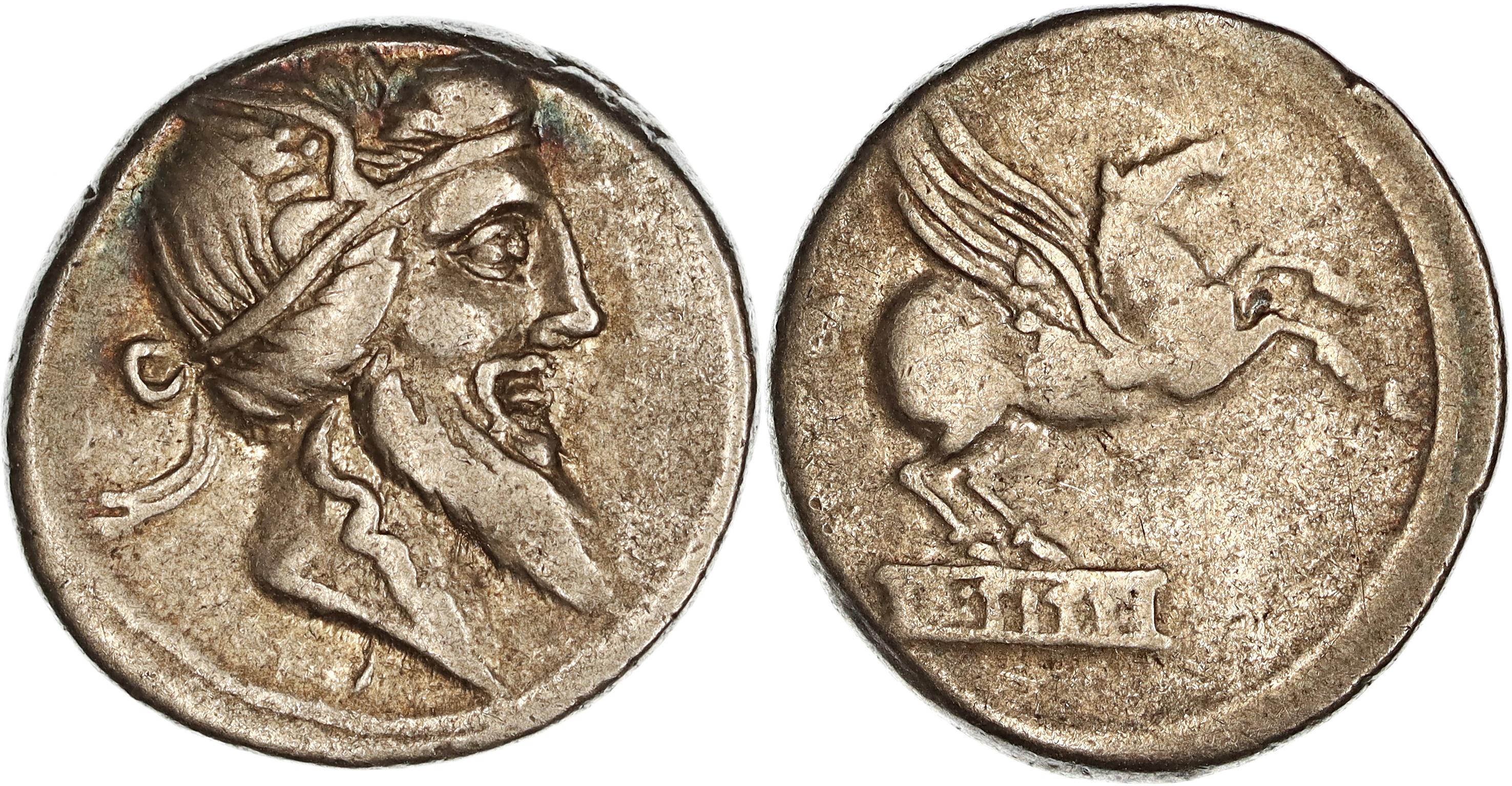 Roman Republic, Q. Titius Mutto, Silver Denarius, 90 BC, nVF