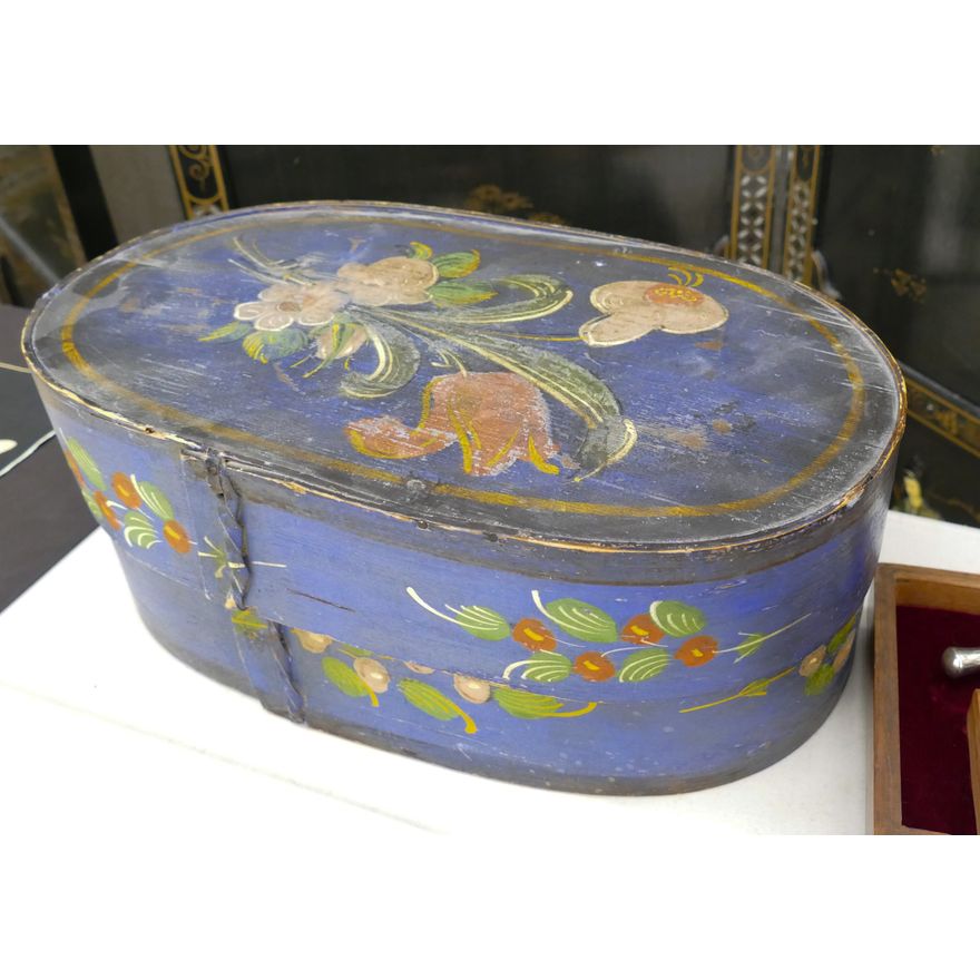Antique Floral Painted Bentwood Bride's Box 14''