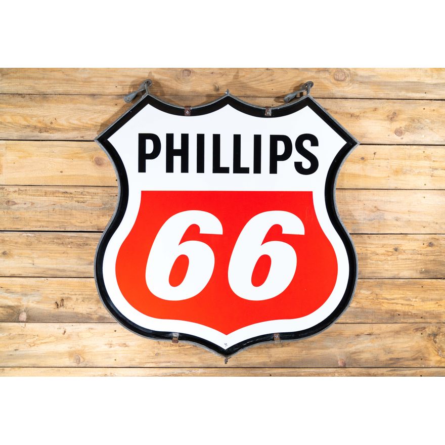 Phillips 66 Red & White Medium Double Sided Porcelain Sign & Original Hanger TAC 9.75