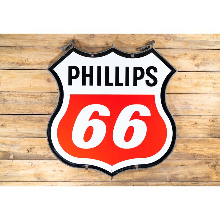 Phillips 66 Red & White Medium Double Sided Porcelain Sign & Original Hanger TAC 9.75