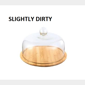 Glass Cake/Dessert Stand with Wooden Base - Transparent - M 27 cm-SLIGHTLY DIRTY | AS 51663/13295 B1 (S7)SB