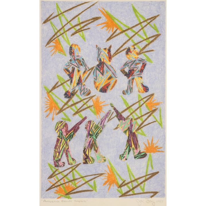 Joe Fay ''Authorities Execute Suspects'' 1981 Wax Crayon