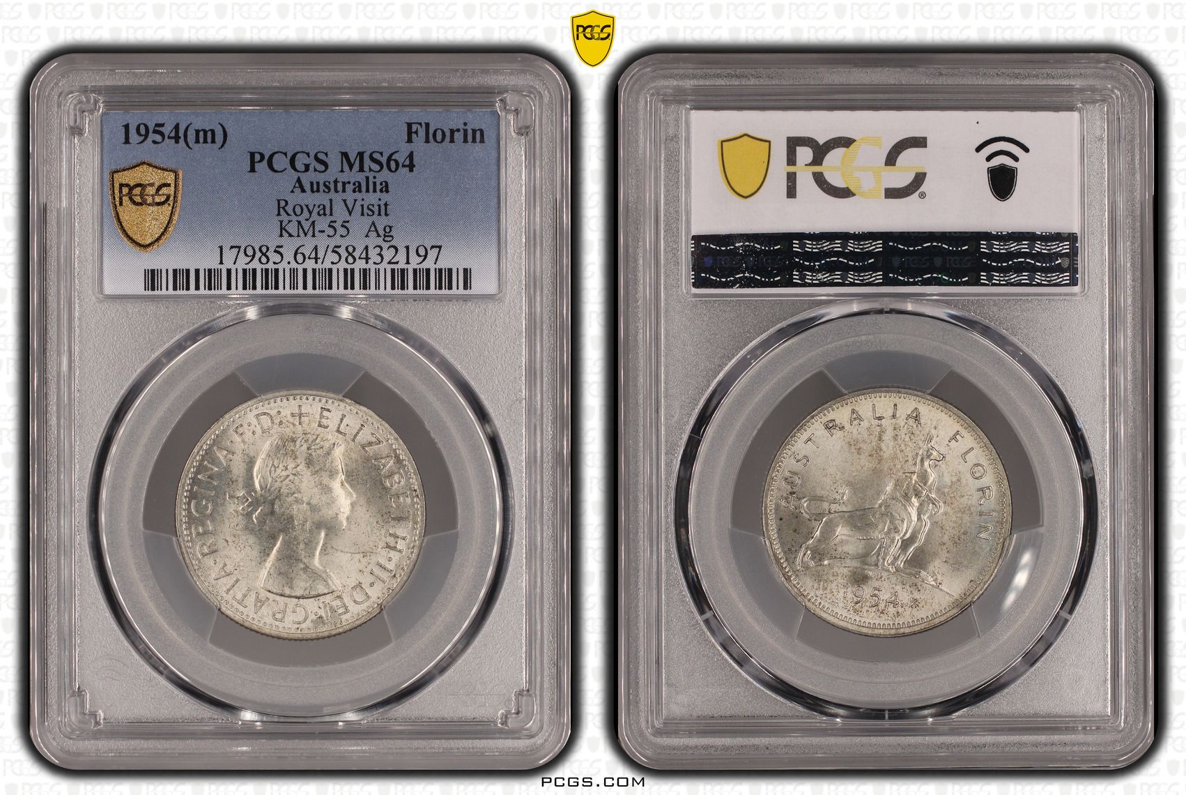 Elizabeth II, Royal Visit, Florin, 1954(m), PCGS MS64