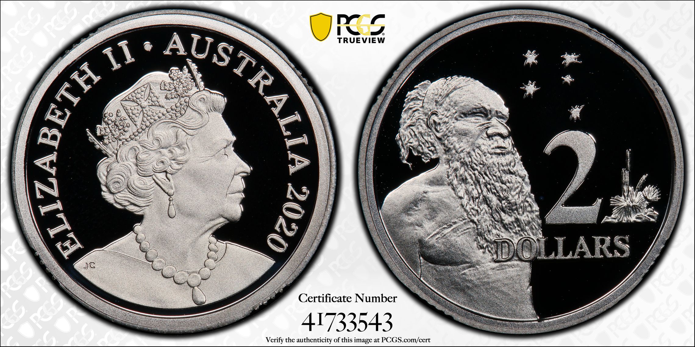 2020 Australia Two Dollar, $2 99.99% Silver Proof 6th Portrait Silver PCGS - PR70DCAM POP 5/0 -543