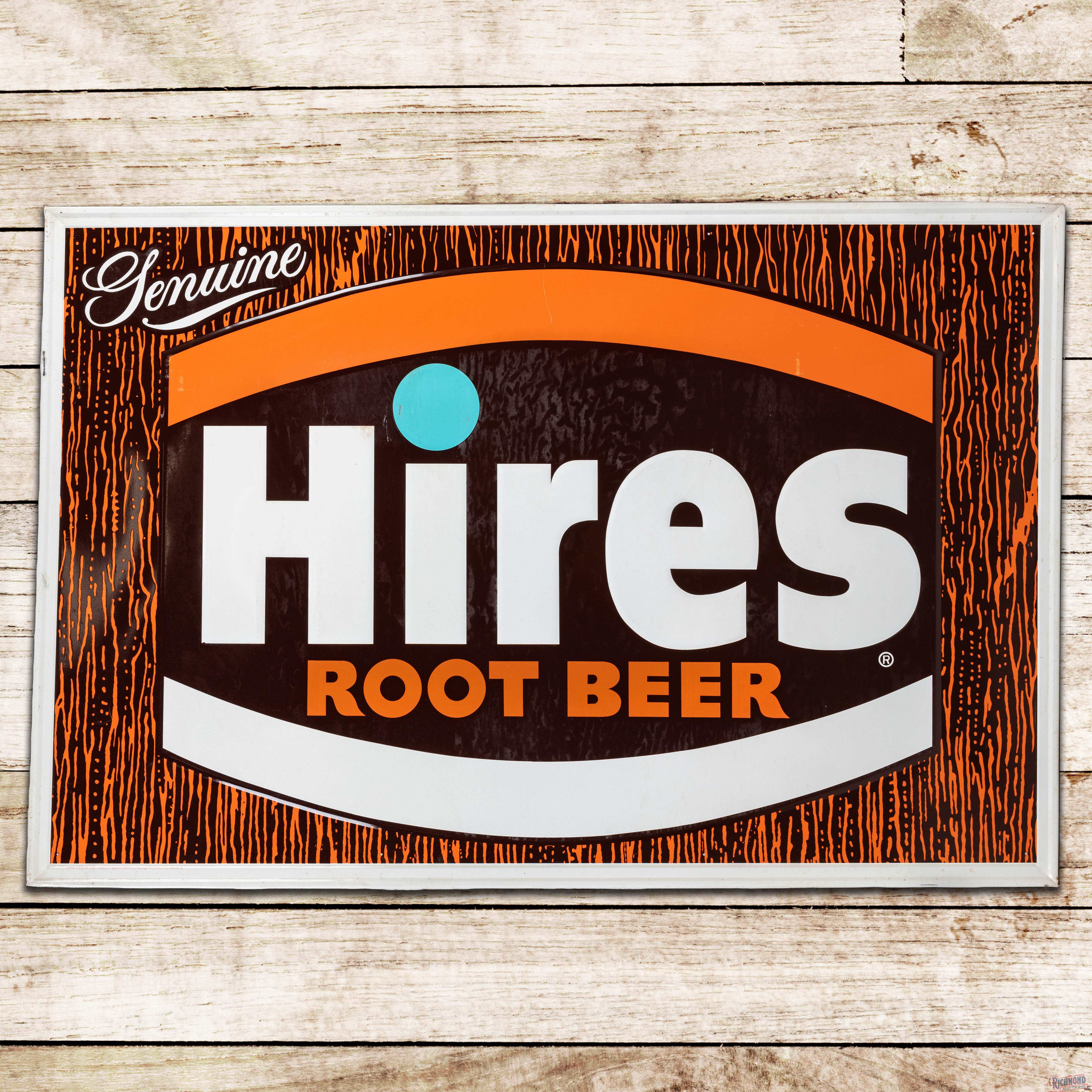 Hires Root Beer 5' Emb. Single Sided Tin Sign | Richmond Auctions