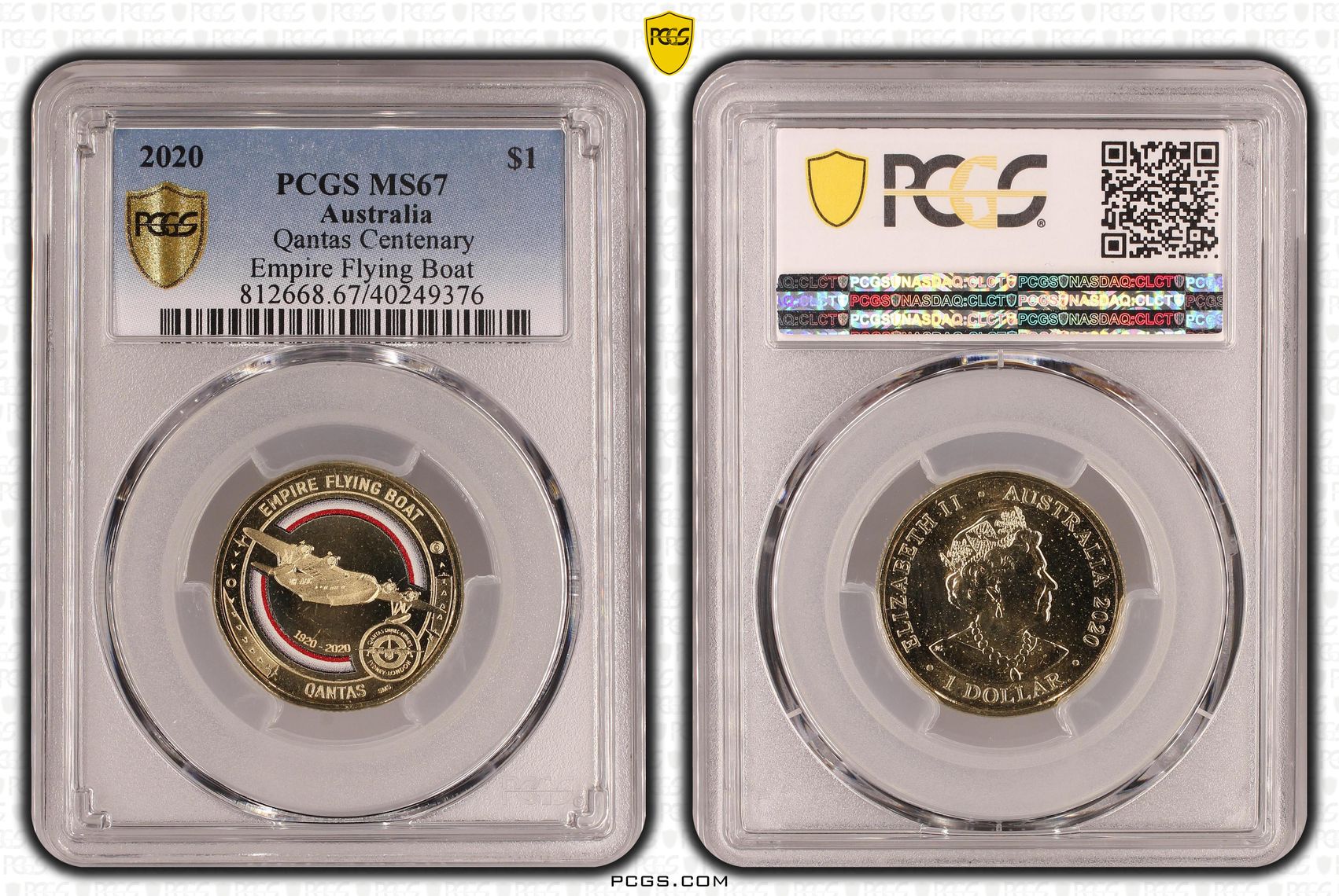 Qantas Centenary Empire Flying Boat, One Dollar, 2020, PCGS MS67