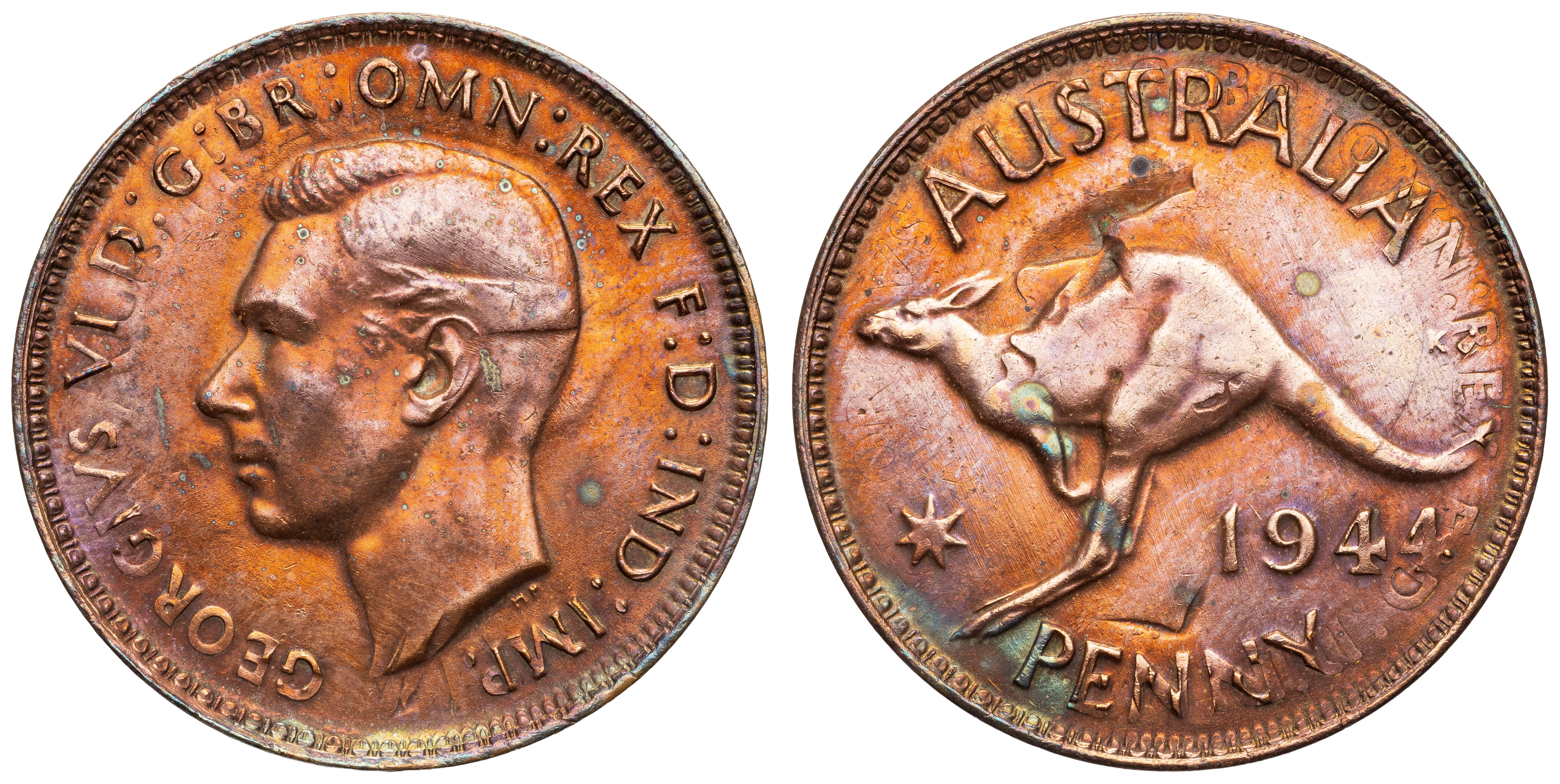 George VI, Double Struck, Penny, 1944, gVF