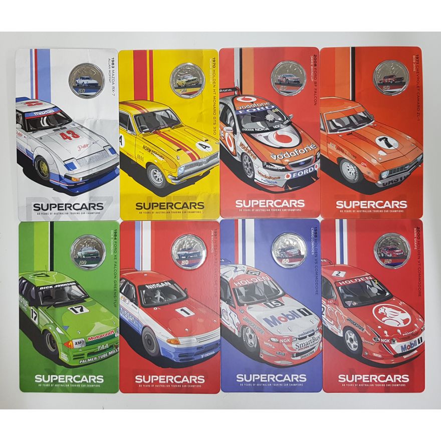 Supercars Carded 50c Coins (x8)