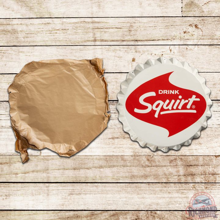 Superb NOS Drink Squirt Soda Bottlecap Sign w/ Paper