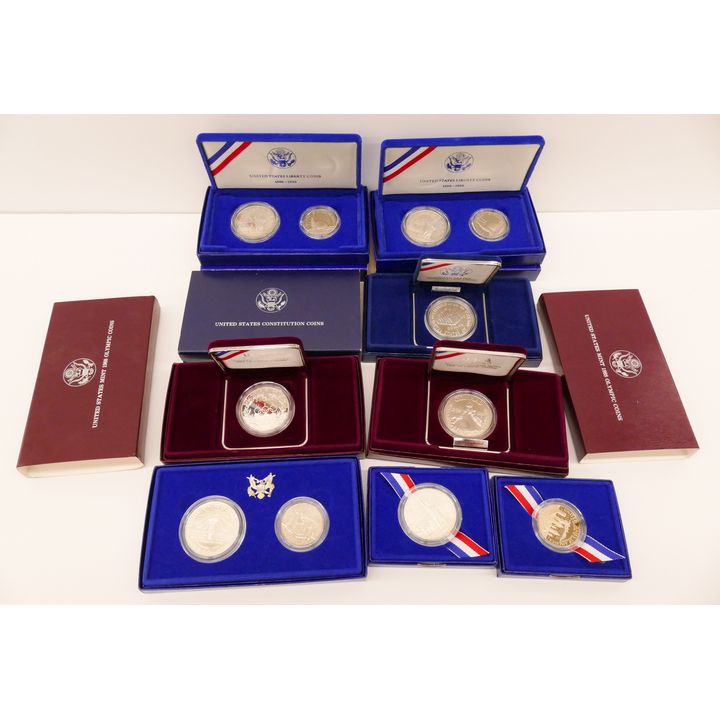 Box 8pc US Mint Commemorative Coin Sets- mostly silver
