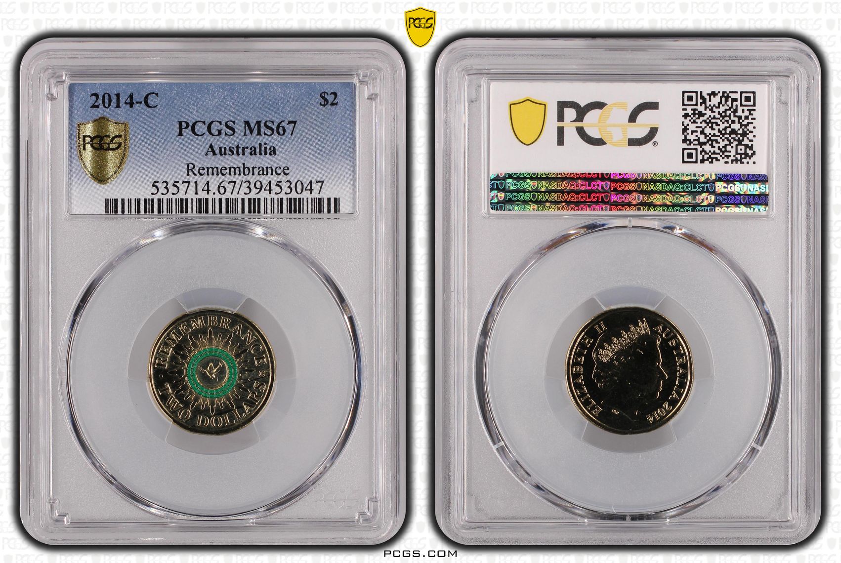 Remembrance Colourised, Two Dollar, 2014-C, PCGS MS67
