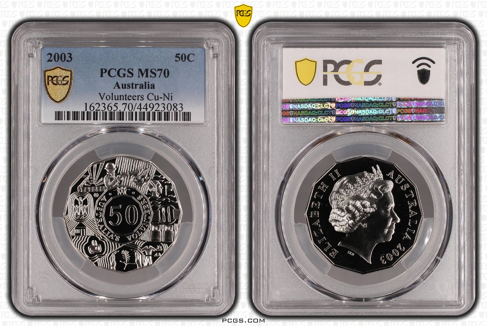 2003 Australia Fifty Cent, 50c Volunteers Cu-Ni PCGS - MS70 POP 7/0 -083