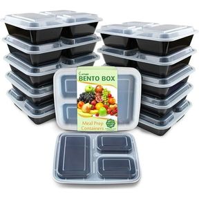 12 PACK 1 COMPARTS ENTHER MEAL PREP CONTAINERS 12 PACK 3 COMPARTMENT WITH LIDS, FOOD STORAGE BENTO BOX | BPA FREE | STACKABLE | RE