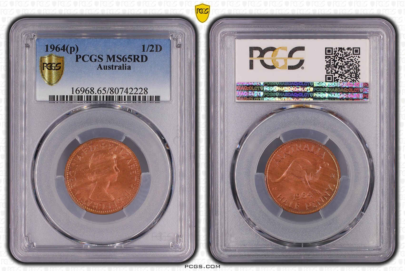 Elizabeth II, Halfpenny, 1964(p), PCGS MS65RD