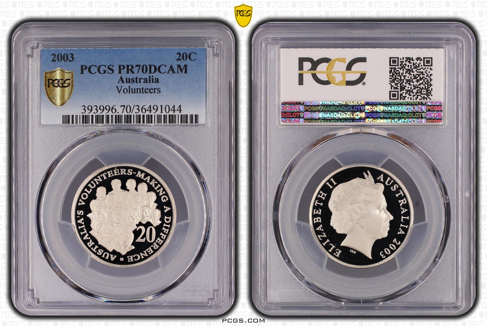 Volunteers, Top pop, Twenty Cent, 2003, PCGS PR70DCAM