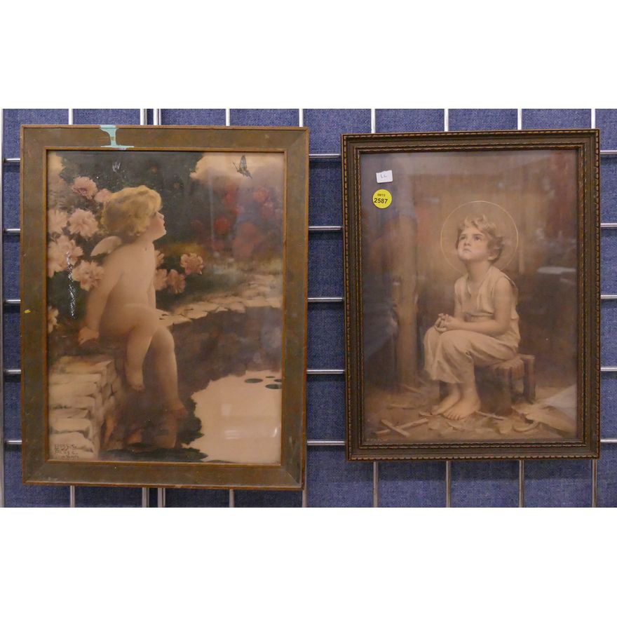 2pc Vintage Children Framed Prints- largest 14x11''
