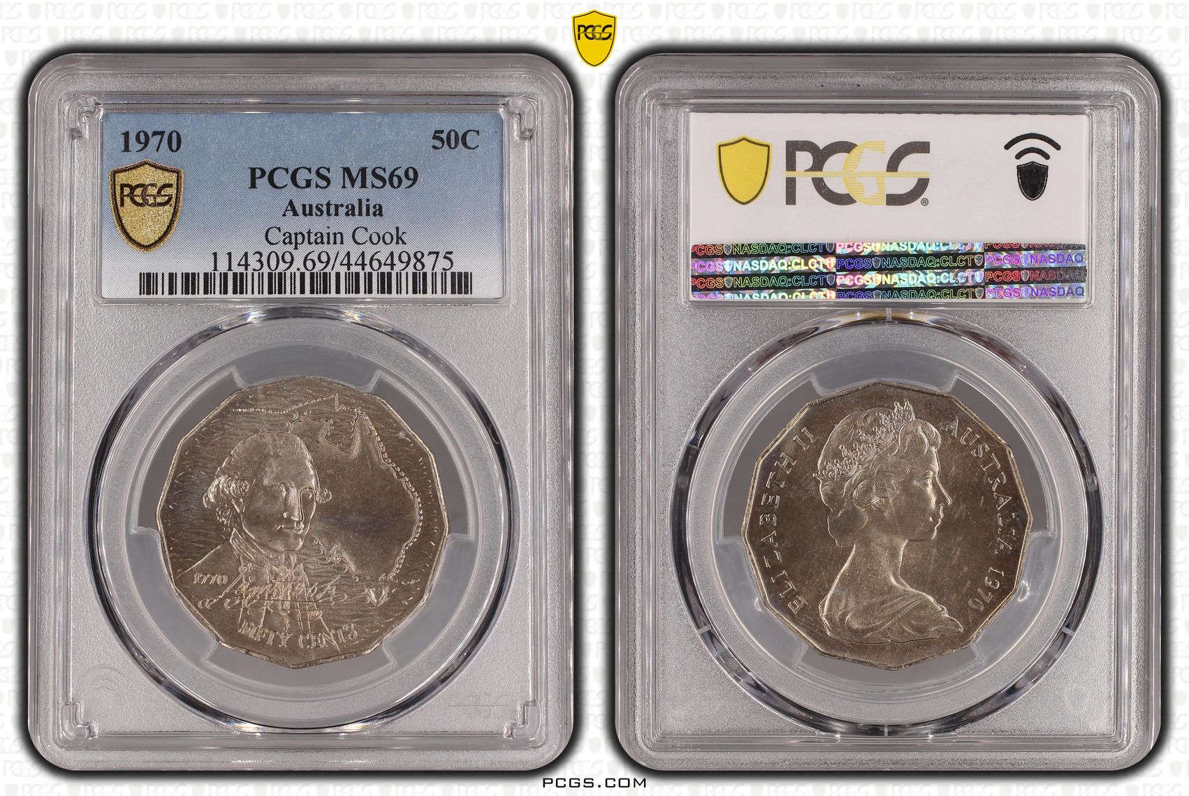 77 · 1970 Australia Fifty Cent, 50c Cook PCGS - MS69 -875