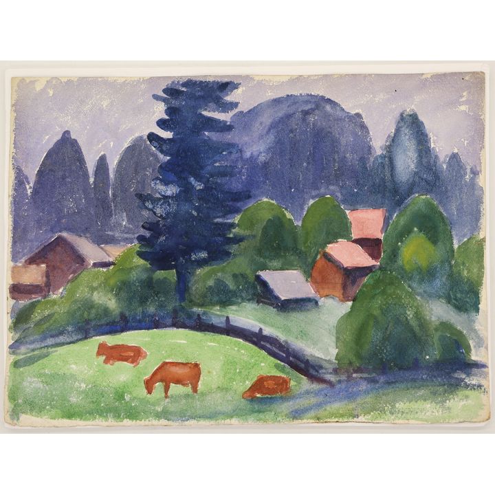Arthur Runquist ''Rural Landscape with Cows'' Watercolor 11''x15''