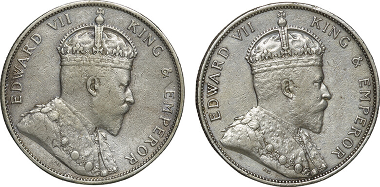 香港-Hong Kong. silver. 50. Cent. 2点揃. 【1】1904年 洗い