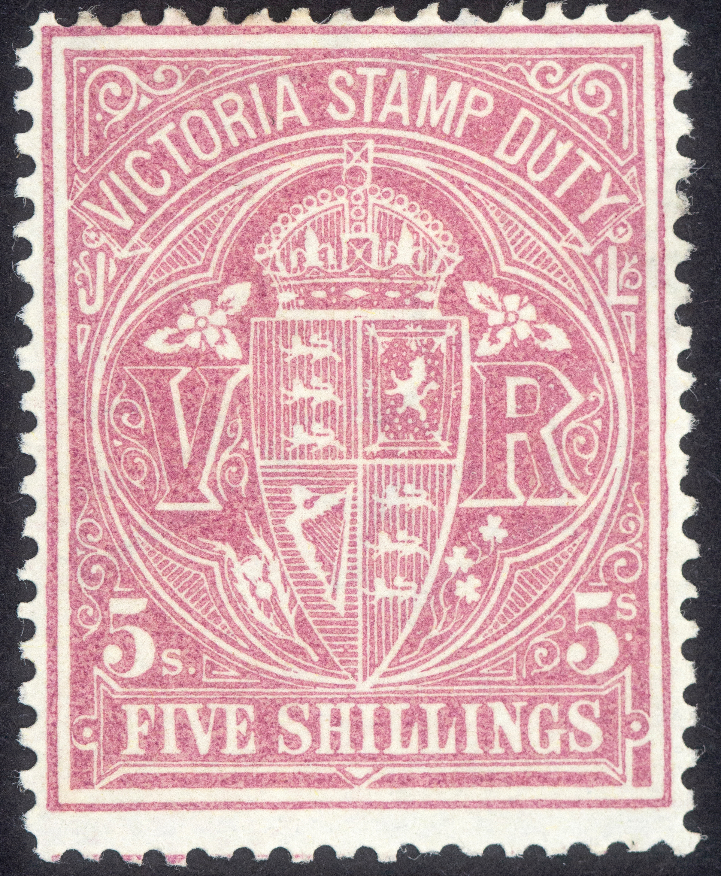 Five Shillings, Claret, 1884, MH