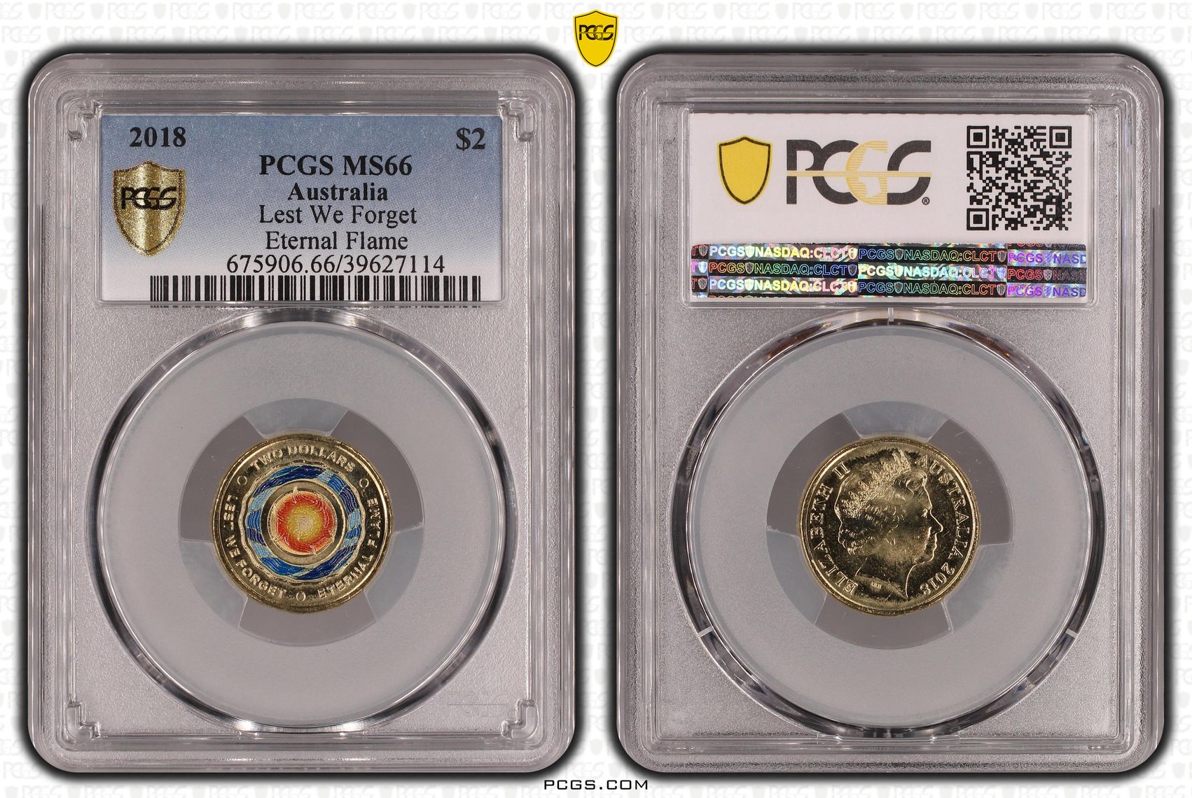 Lest We Forget - Eternal Flame Colorized , Two Dollar, 2018, PCGS MS66