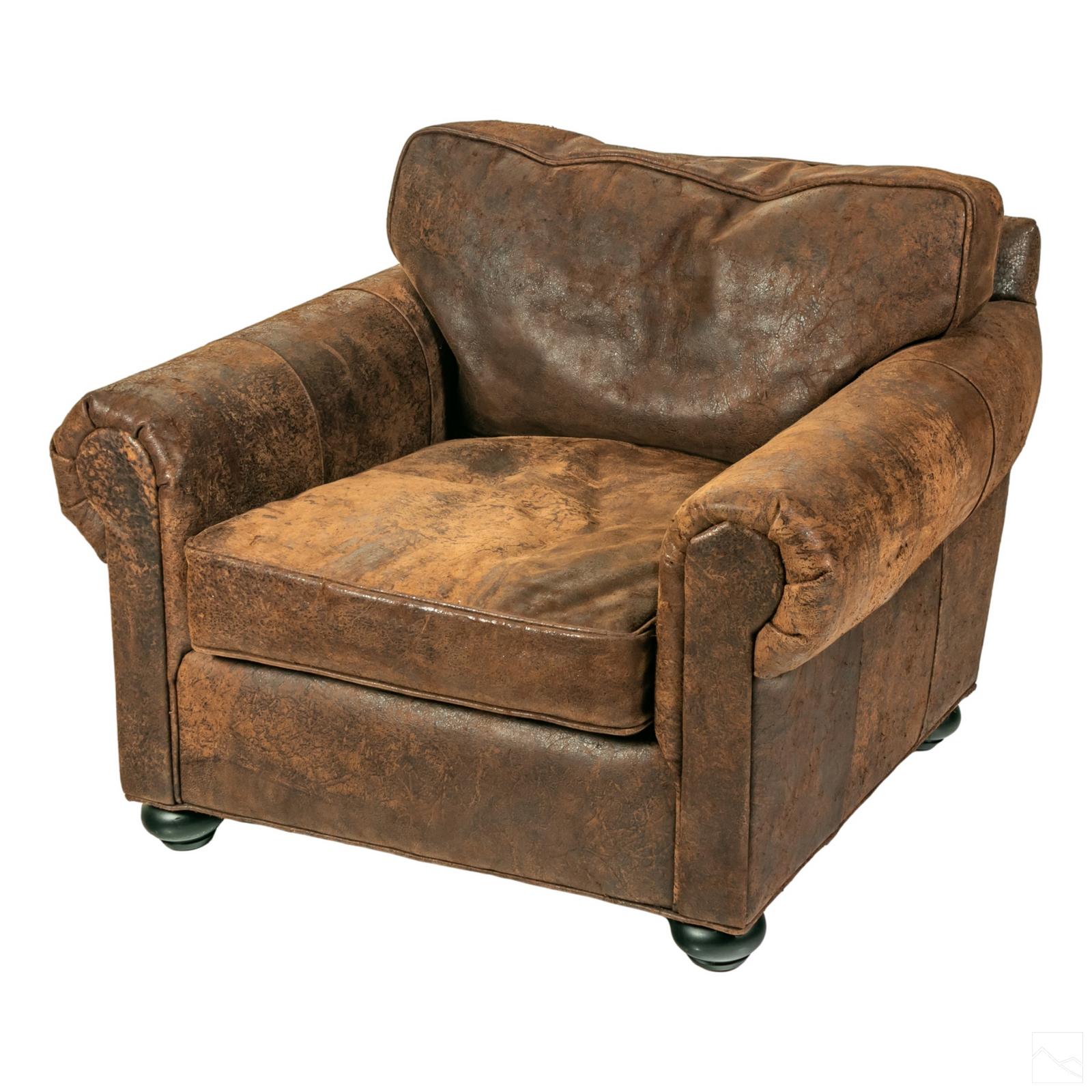 Sold at Auction: Brown Leather Sofa and Armchair