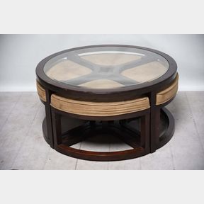 Juniper Mink Brown Wood Round Cocktail Table & 4-Piece Stool Set