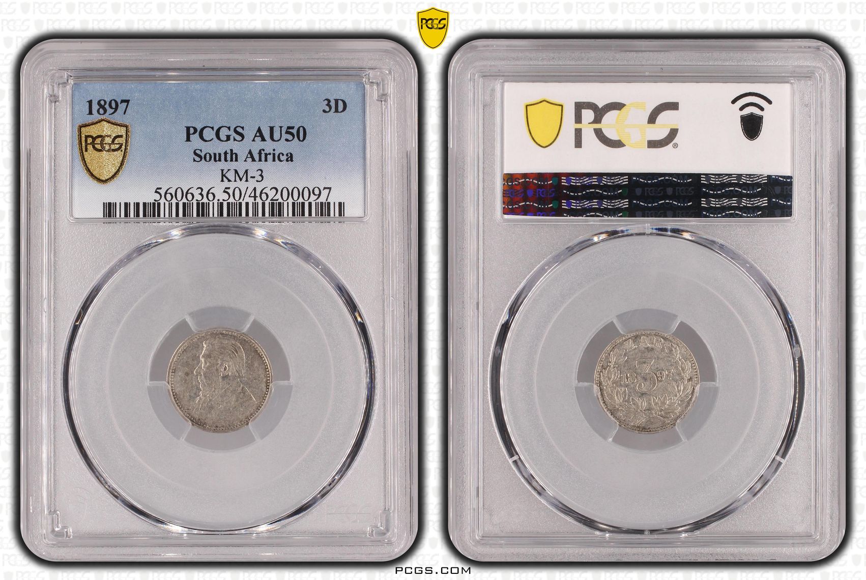 South Africa, KM-3, Threepence, 1897, PCGS AU50