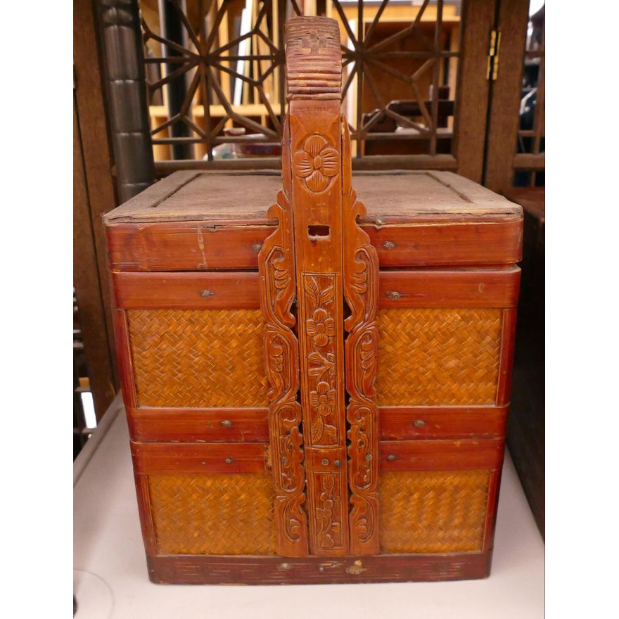 Old Chinese Wicker Stacking Food Box- 14x11''
