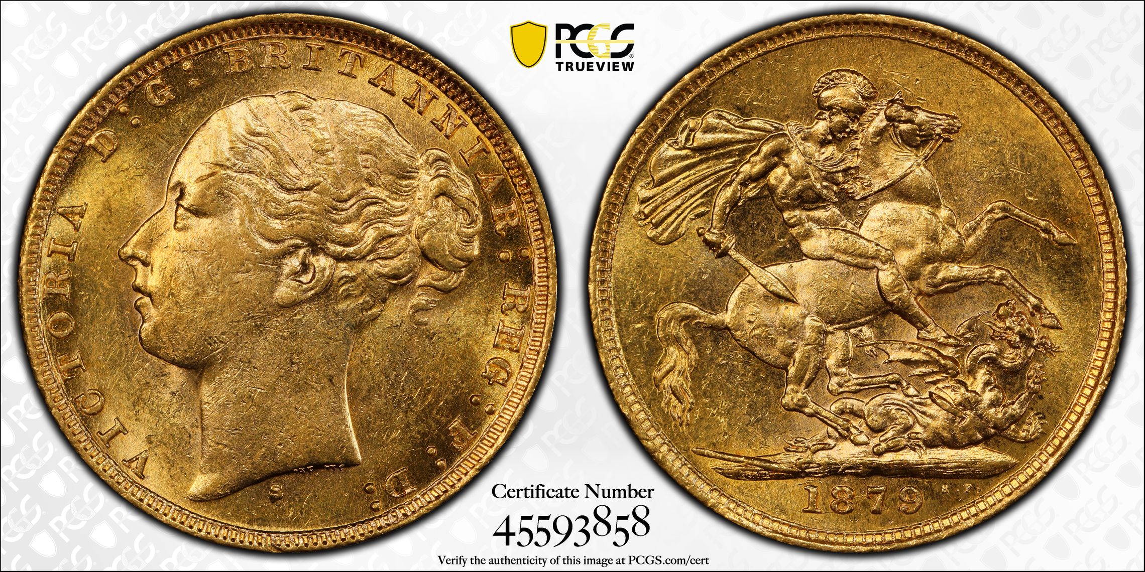 Victoria, St George Reverse - Young Head, Sovereign, 1879-S, PCGS MS62