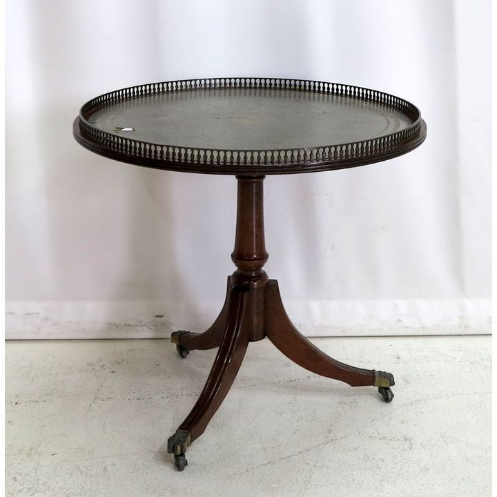 LEATHER INLAID MAHOGANY GALLERY TOP SIDE TABLE