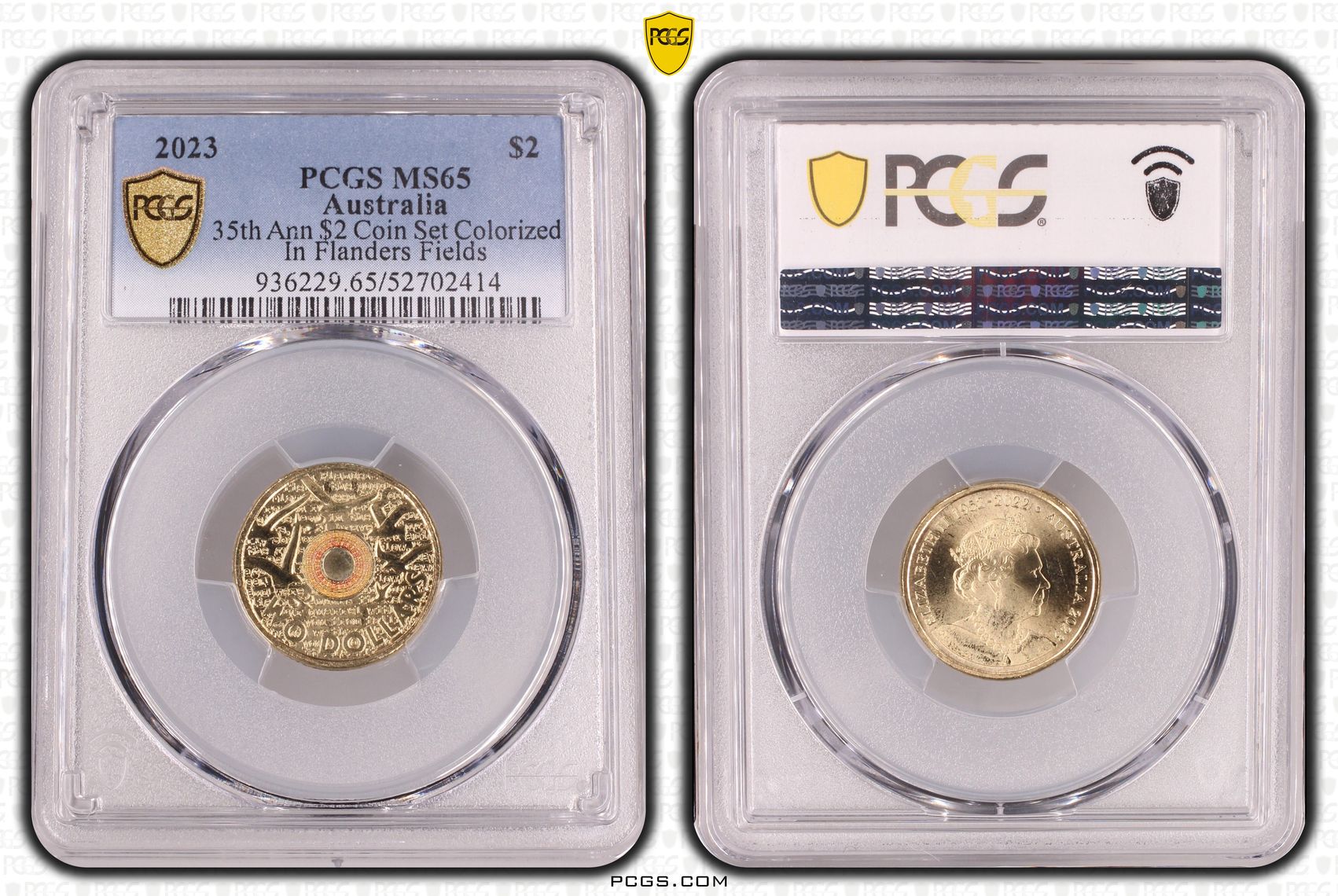 35th Ann $2 Coin Set Colorized In Flanders Fields, Two Dollar, 2023, PCGS MS65