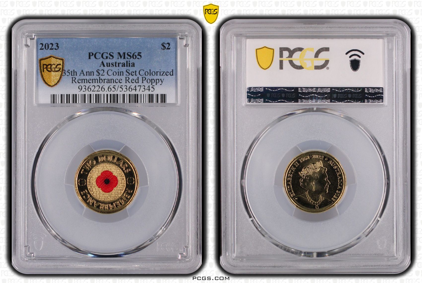 35th Ann $2 Coin Set Remembrance Red Poppy, Two Dollar, 2023, PCGS MS65