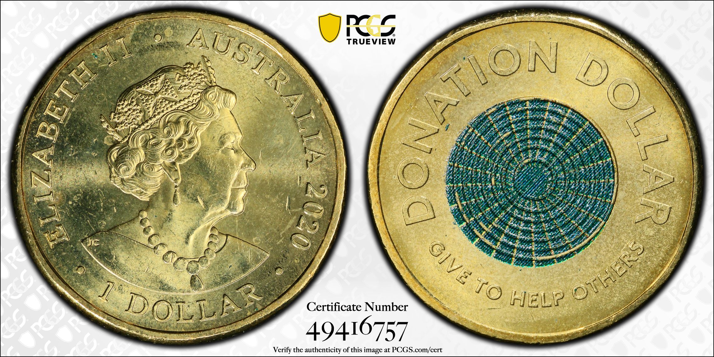 257 · Elizabeth II, Donation Dollar , One Dollar, 2020, PCGS MS63