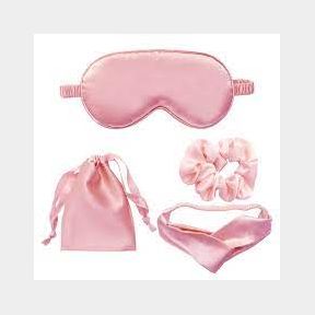 4 Piece Silk Sleep Mask Elastic Headband Hair Scrunchies Set - Pink | SM 51663/90120 B9 (S3) CB