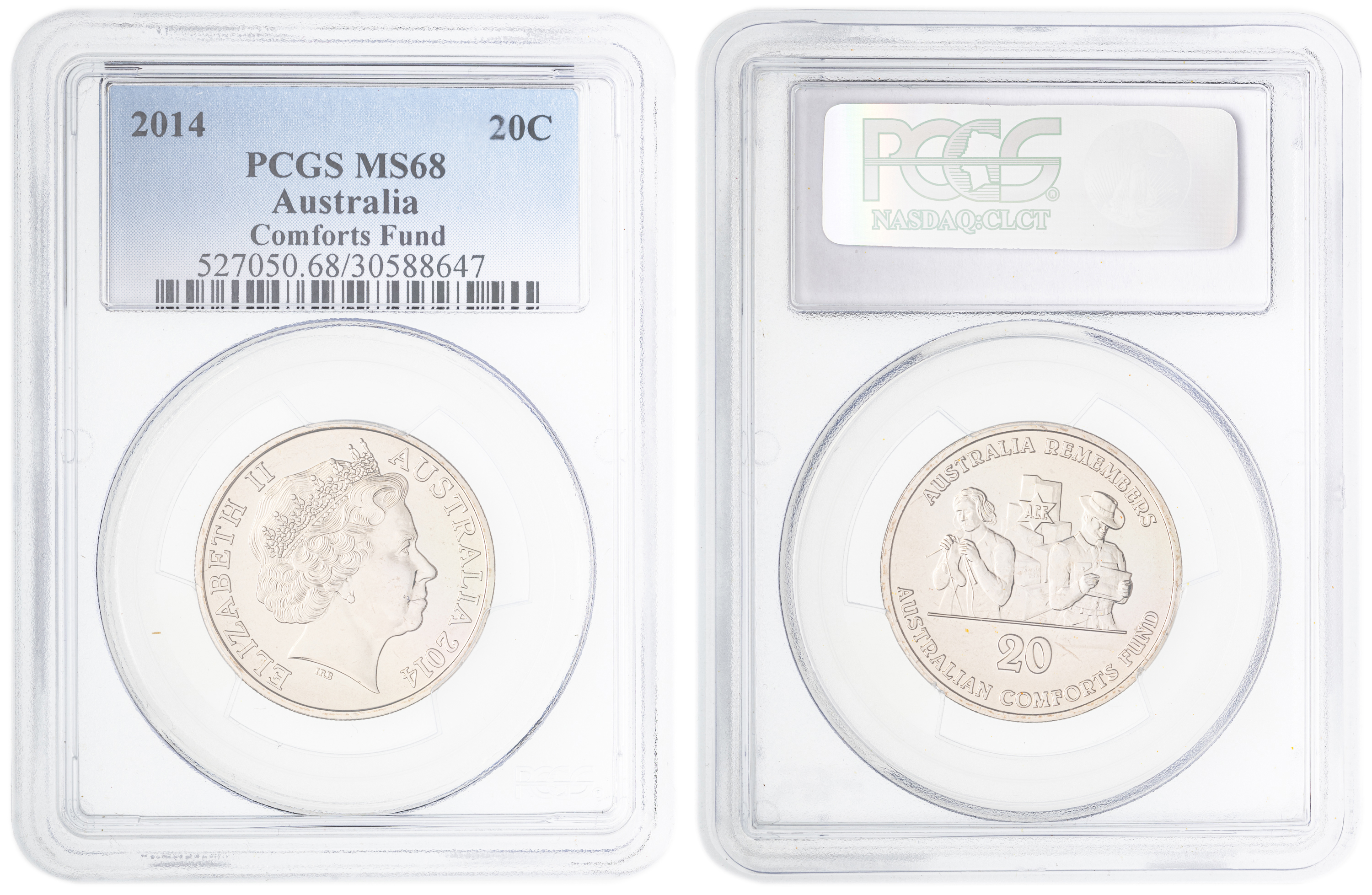 Australian Comforts Fund , Twenty Cent, 2014, PCGS MS68