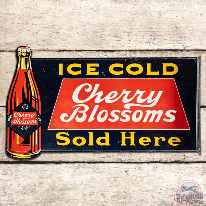 Ice Cold Cherry Blossoms Sold Here Die Cut DST Flange Sign w/ Bottle