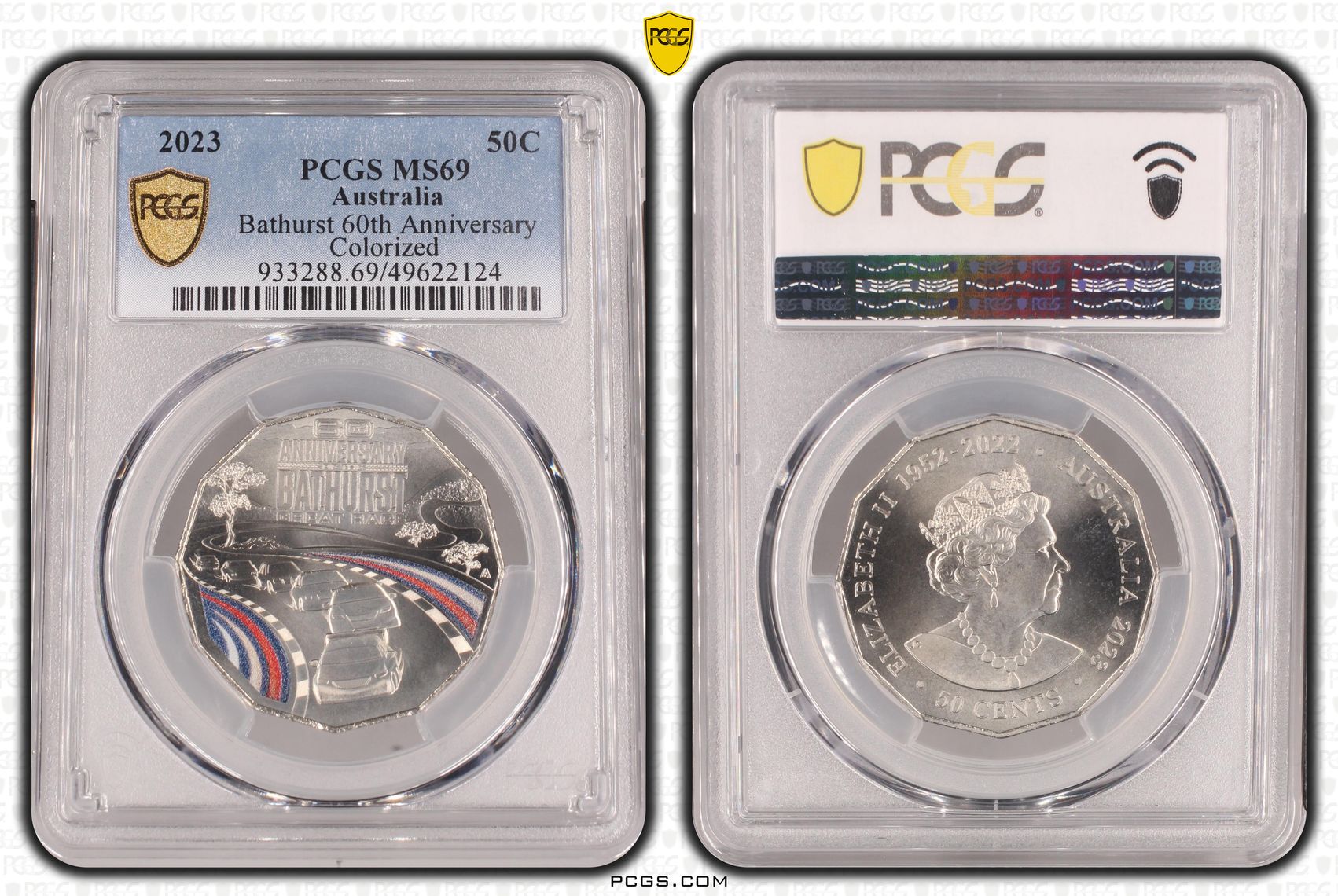 Bathurst 60th Anniversary Colourised, Fifty Cent, 2023, PCGS MS69