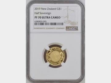 2019 NEW ZEALAND PROOF GOLD HALF SOVEREIGN PF70 UCAM TOP POP!