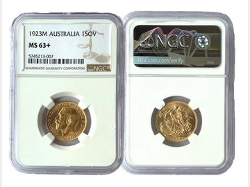 1923 King George V Melbourne Mint Gold Sovereign NGC MS63+