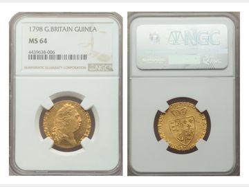 1798 King George III 'Spade' Gold Guinea NGC MS64.