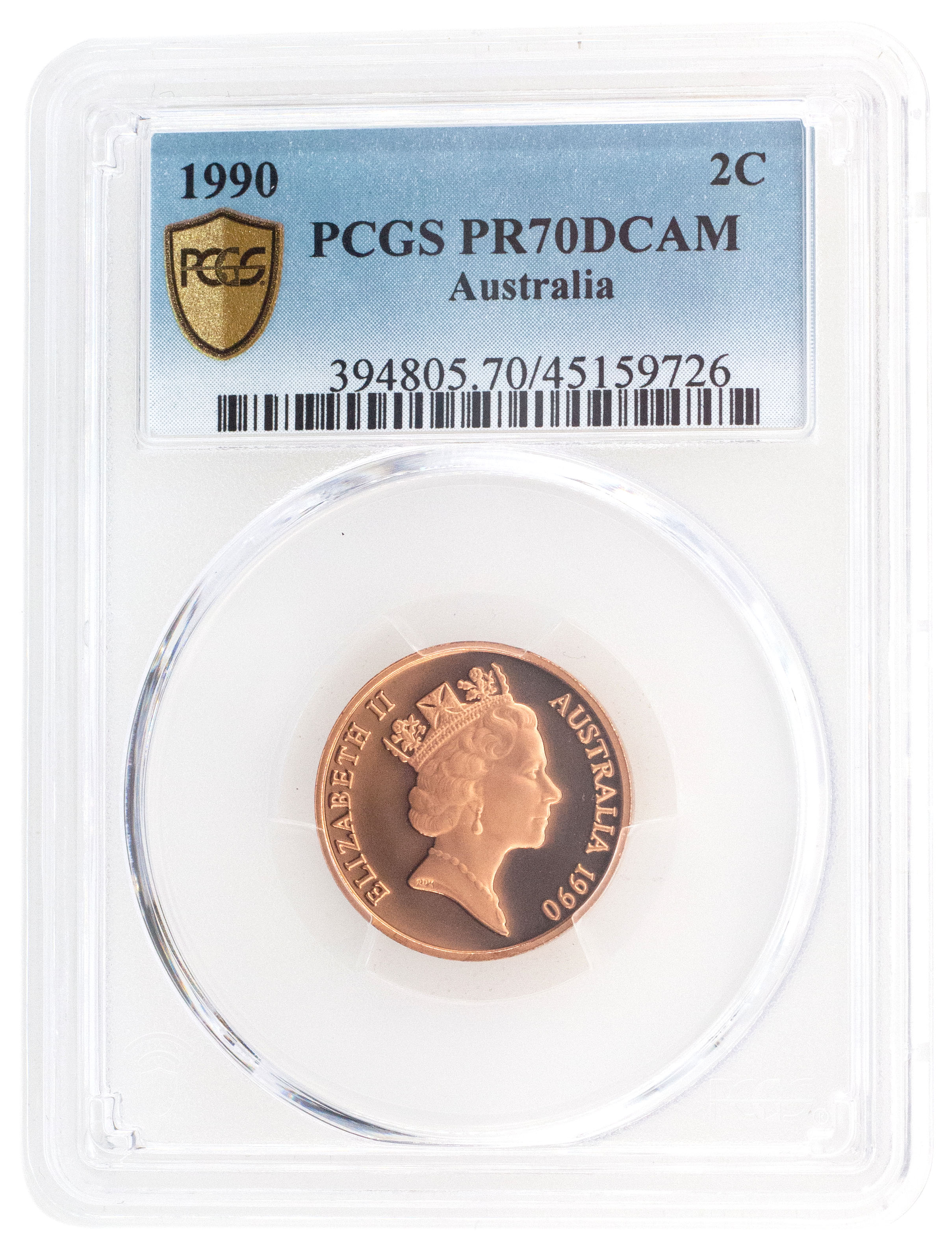1990 Australia Two Cent, 2c PCGS - PR70DCAM POP 33/0 -726