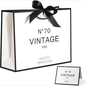 70TH BIRTHDAY GIFT BAGS FOR MEN WOMEN, WHITE AND BLACK KEEPSAKE GIFT PAPER BAG FOR HER N 70 FIFTY ANNIVERSARY PARTY PRESENT SHOPPI