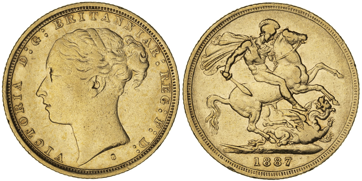 Victoria, St George Reverse, Sovereign, 1887-S, gF