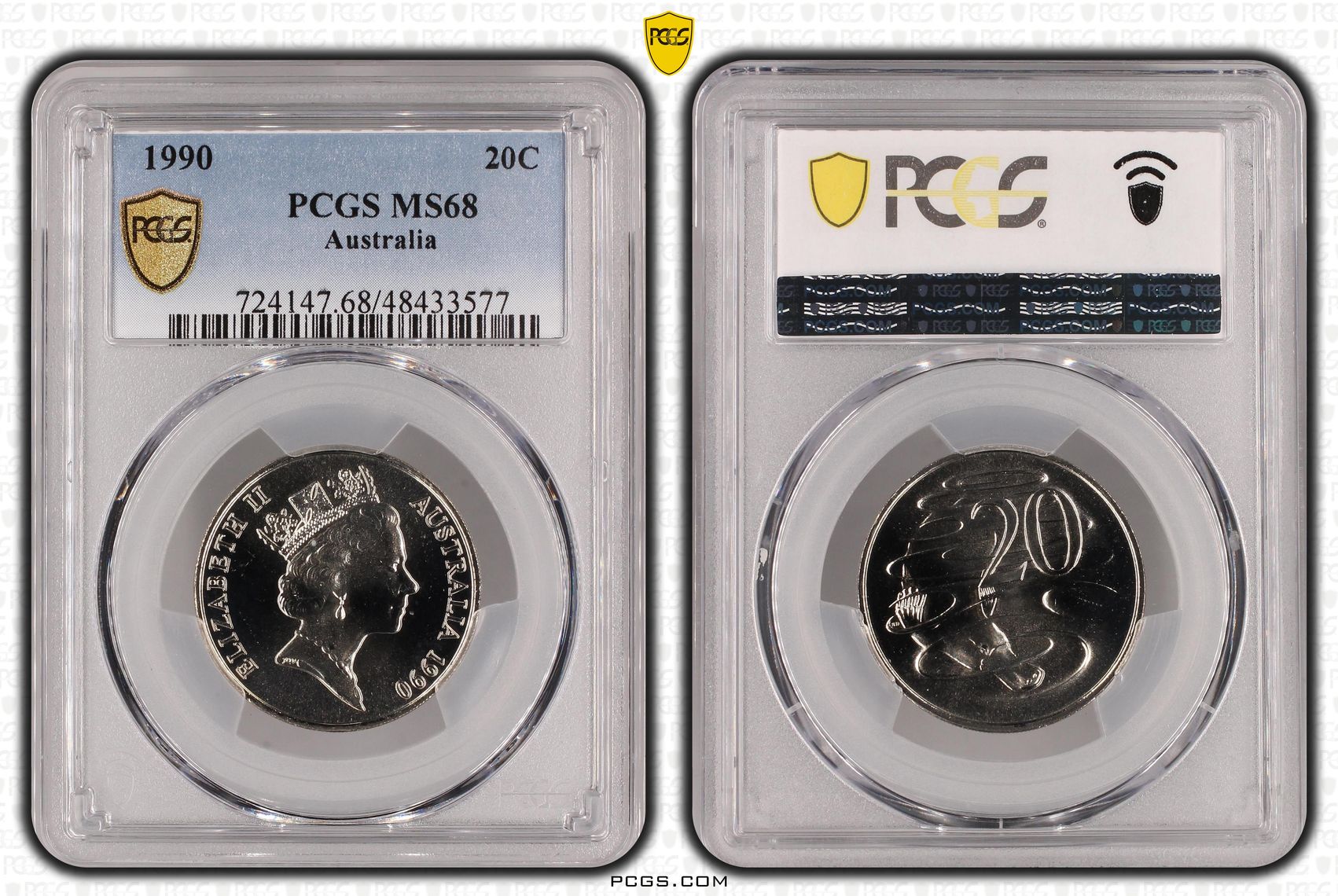 Elizabeth II, Twenty Cent, 1990, PCGS MS68