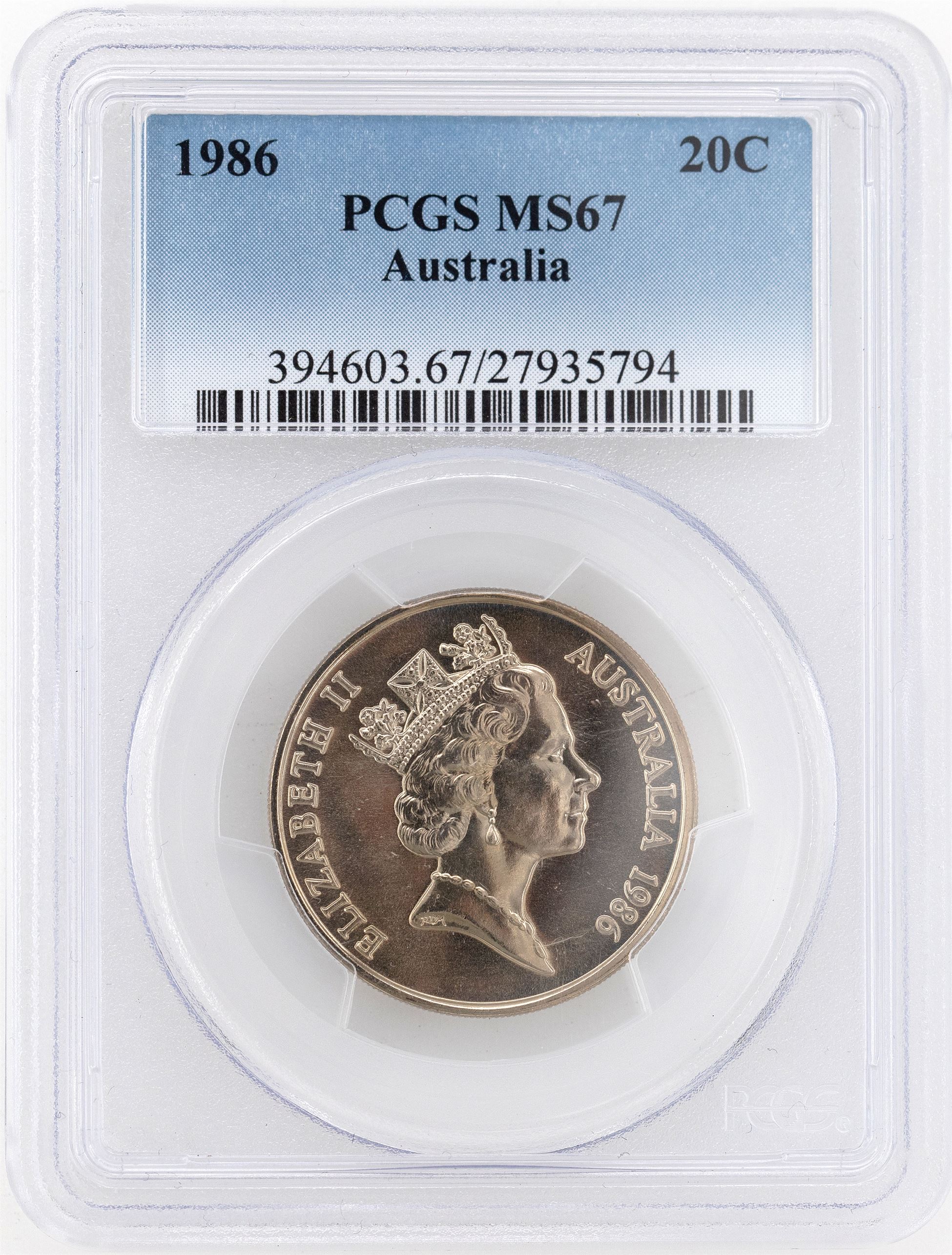 1986 Australia Twenty Cent, 20c PCGS - MS67 -794