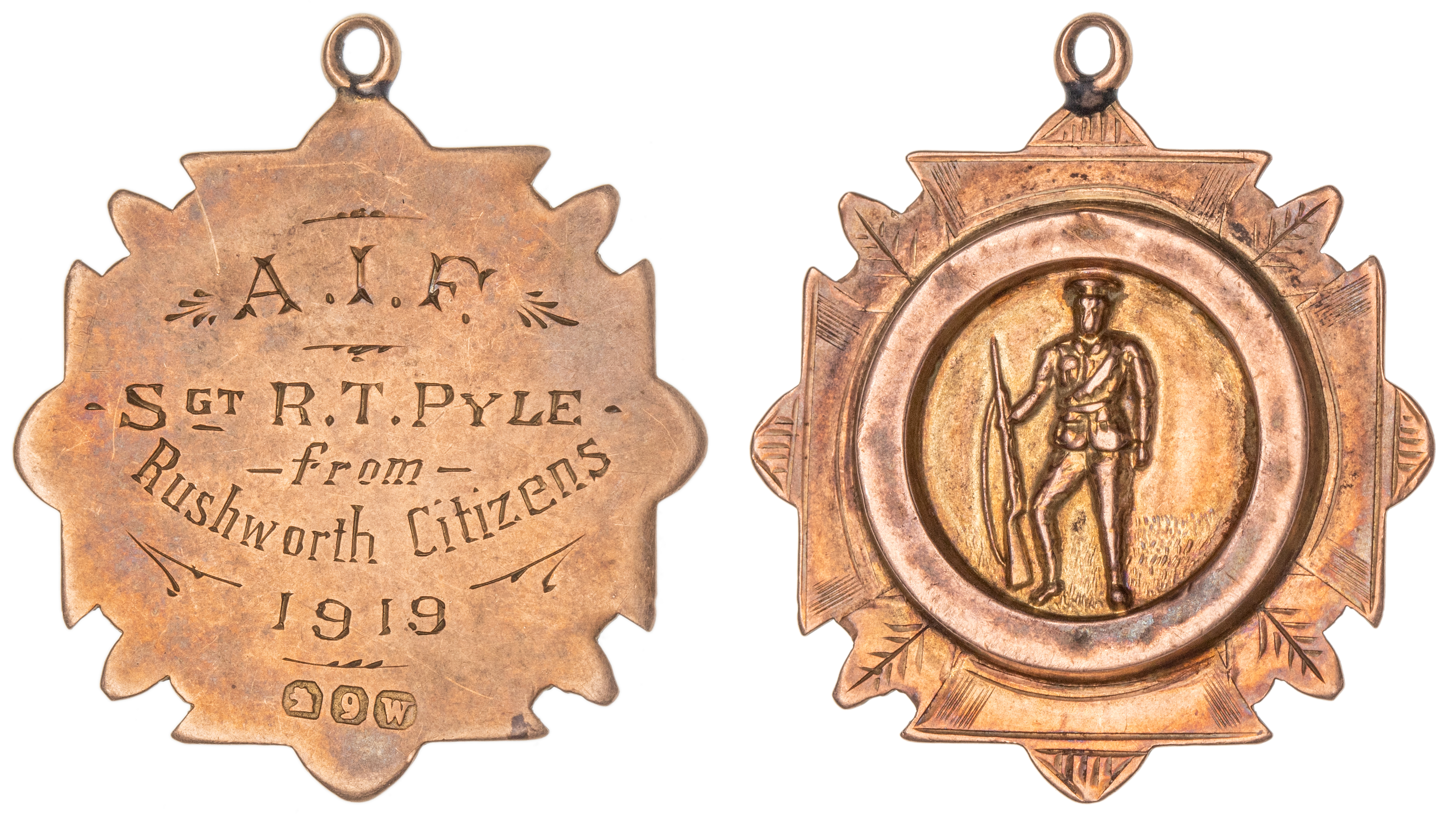 321 · Rushworth, Victoria, WWI Returned Soldiers Gold Fob Medal,