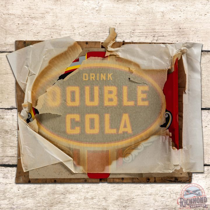 NOS Drink Double Cola DST Flange Sign w/ Crate & Paper